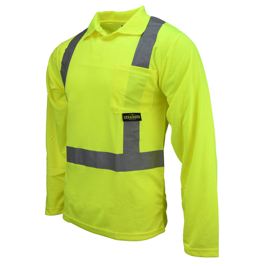 ST22 Class 2 High Visibility Long Sleeve Safety Polo Shirt - Green - Size XL
