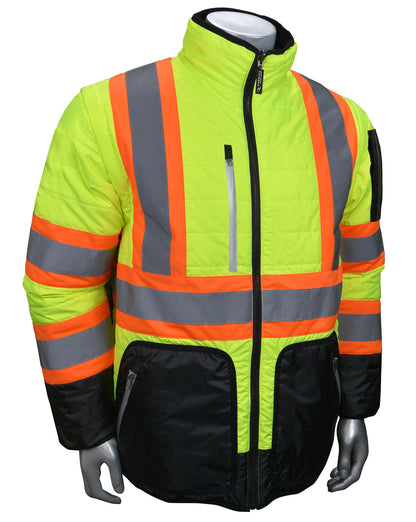 SJ510X-3 Quilted Reversible Jacket with Zip-Off Sleeves X-Back - Hi Vis Green - Size XL