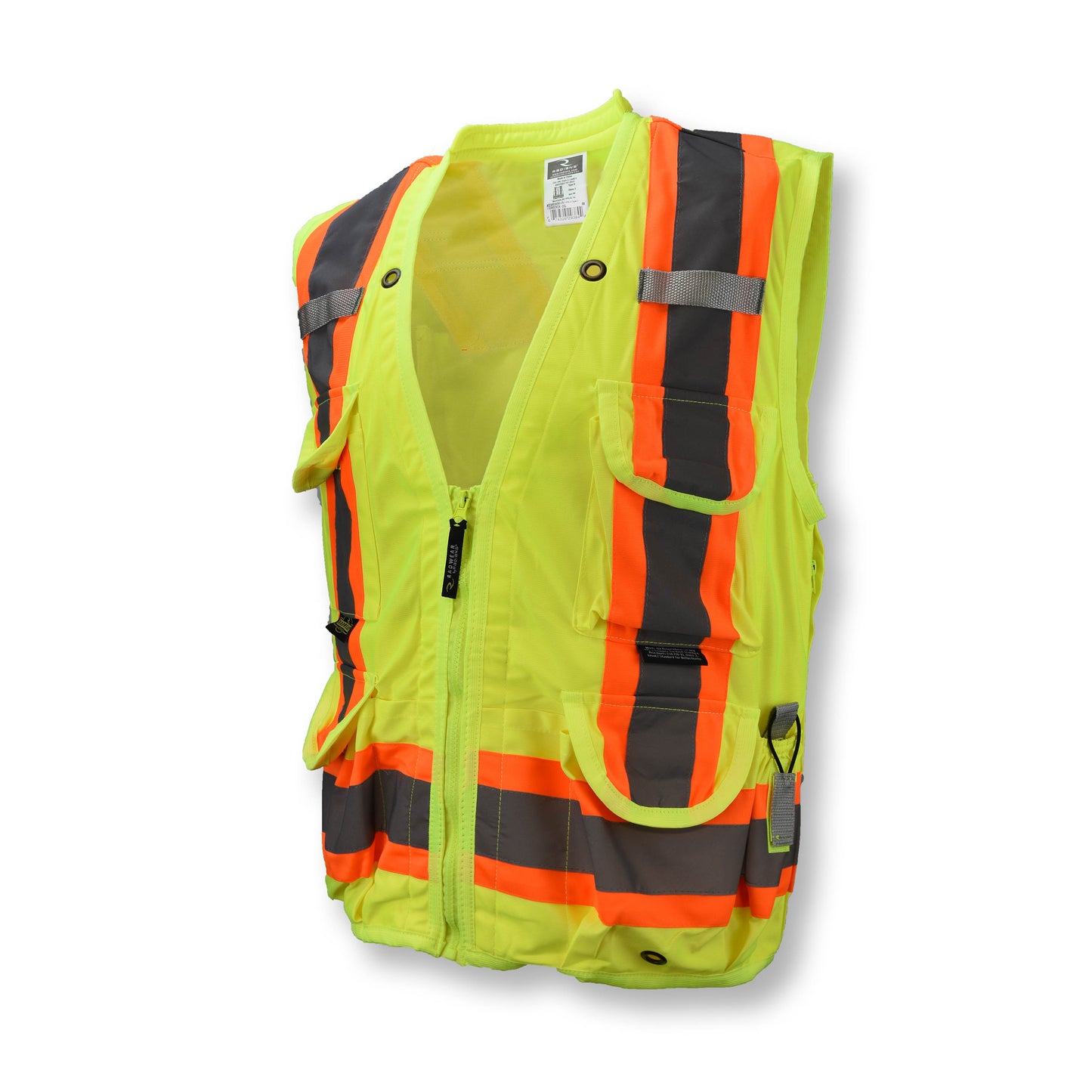 SV030X-2 Heavy Duty 10-Pocket Cruiser Vest with Back Pouch X-Back - Hi Vis Green - Size XL