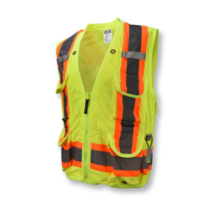 SV030X-2 Heavy Duty 10-Pocket Cruiser Vest with Back Pouch X-Back - Hi Vis Green - Size XL