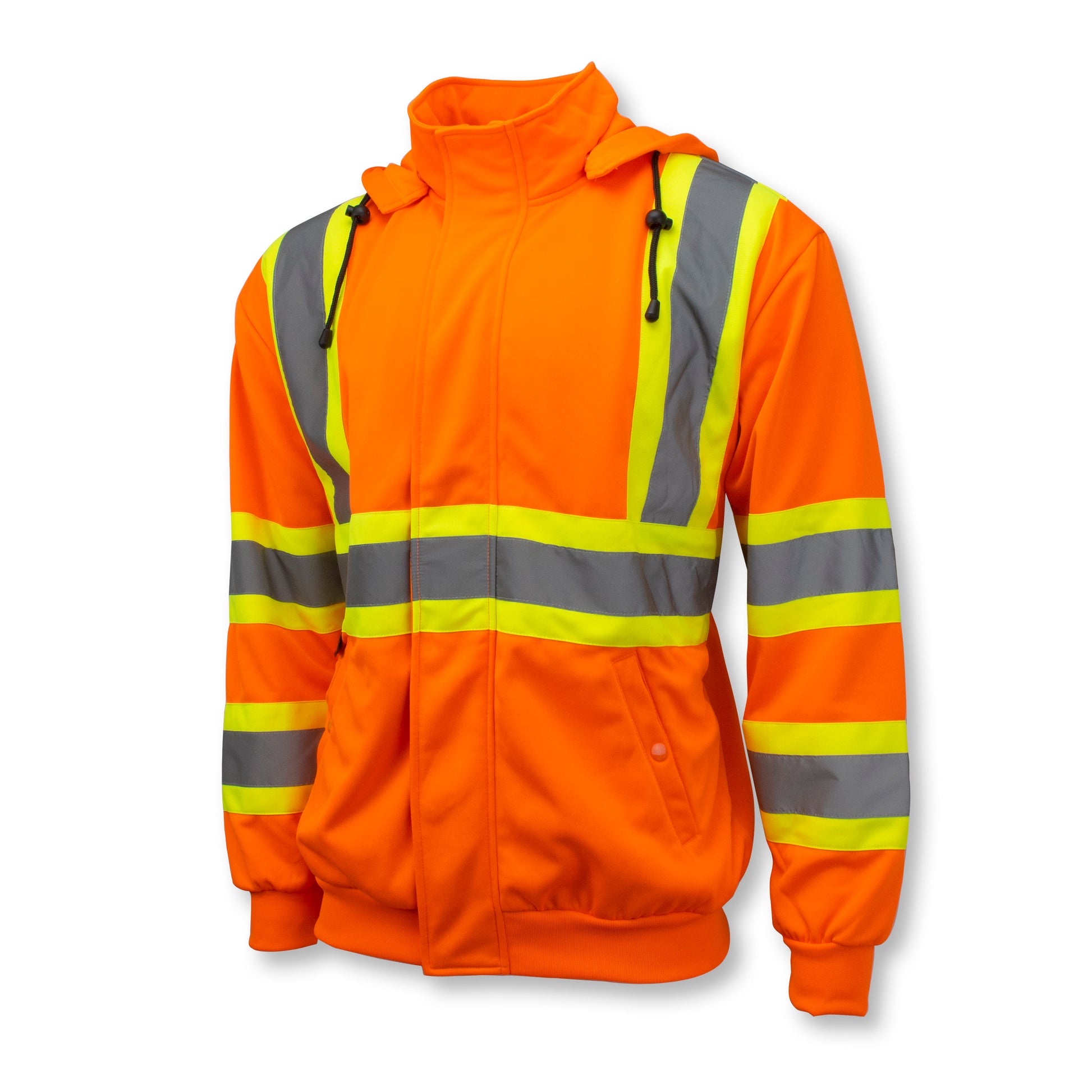 SW01X-2 High Neck Zip Front X-Back Hooded Sweatshirt - Hi Vis Orange - XL