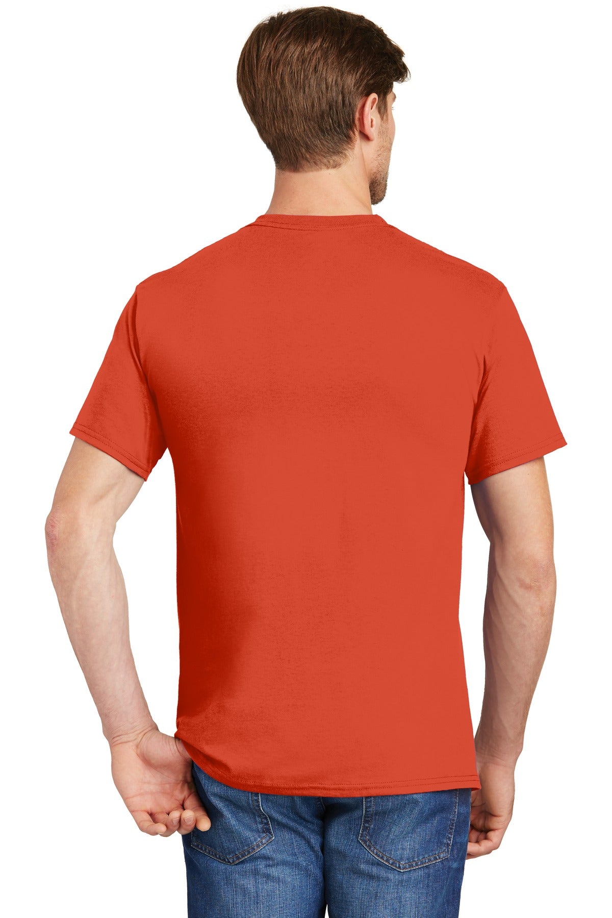 Orange Hanes - Authentic 100% Cotton T-Shirt with Pocket. 5590