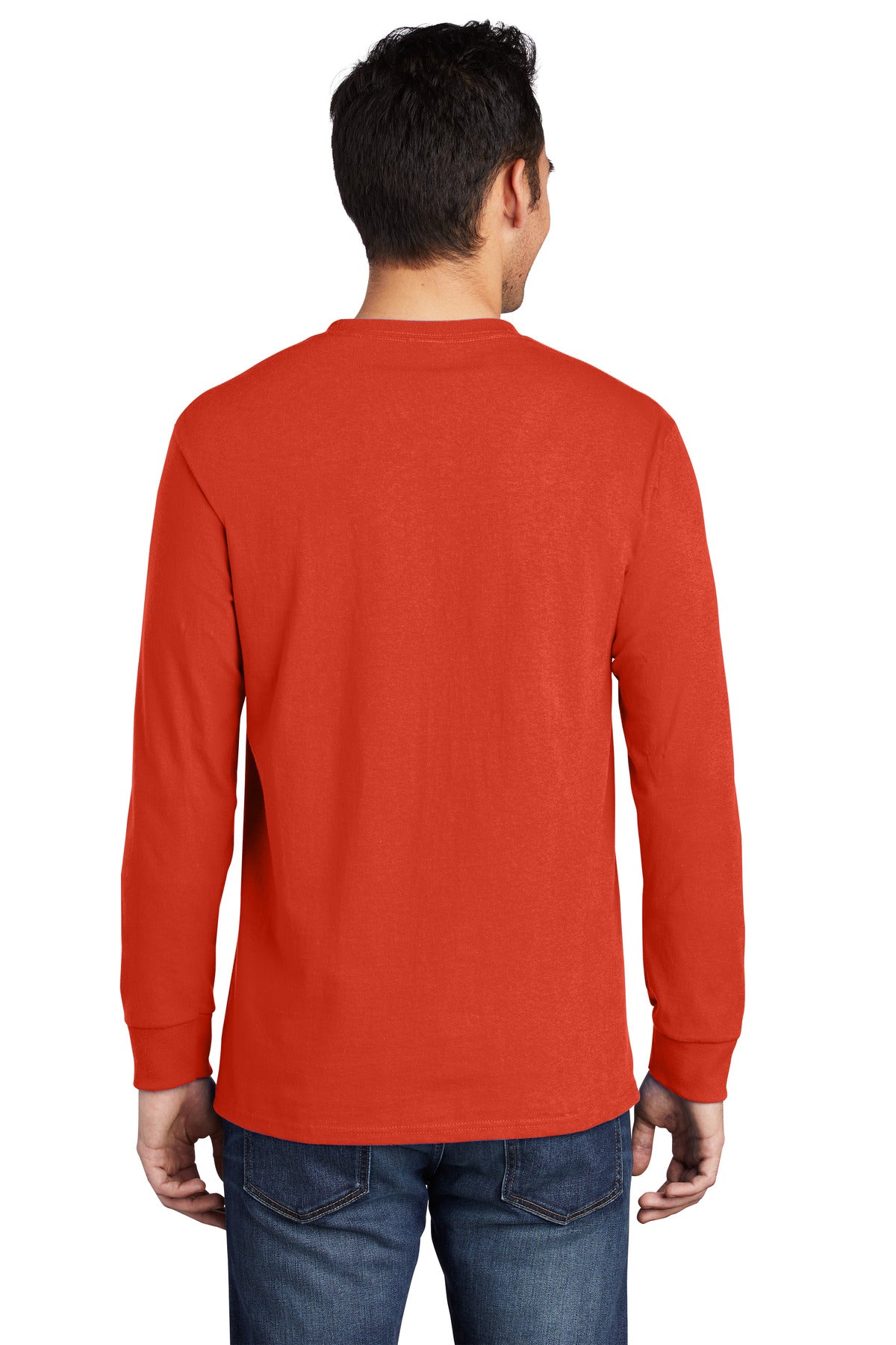 Orange Port & Company Long Sleeve Essential Pocket Tee. PC61LSP