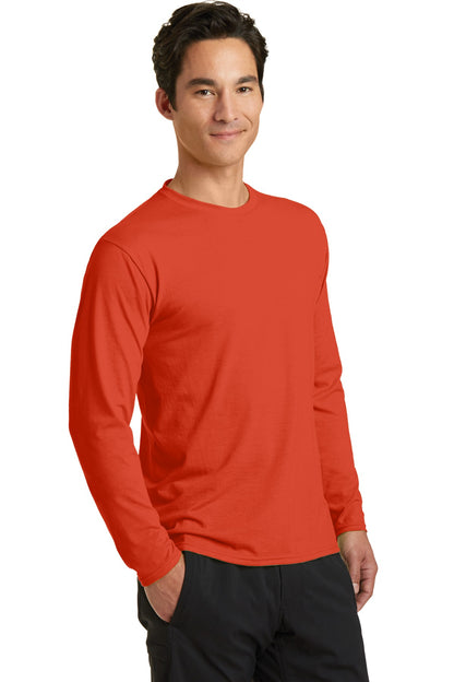 Orange Port & Company Long Sleeve Performance Blend Tee. PC381LS