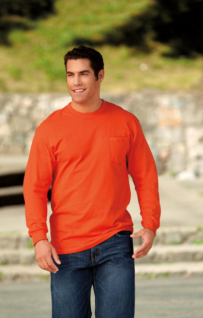 Orange Port & Company Tall Long Sleeve Essential Pocket Tee. PC61LSPT