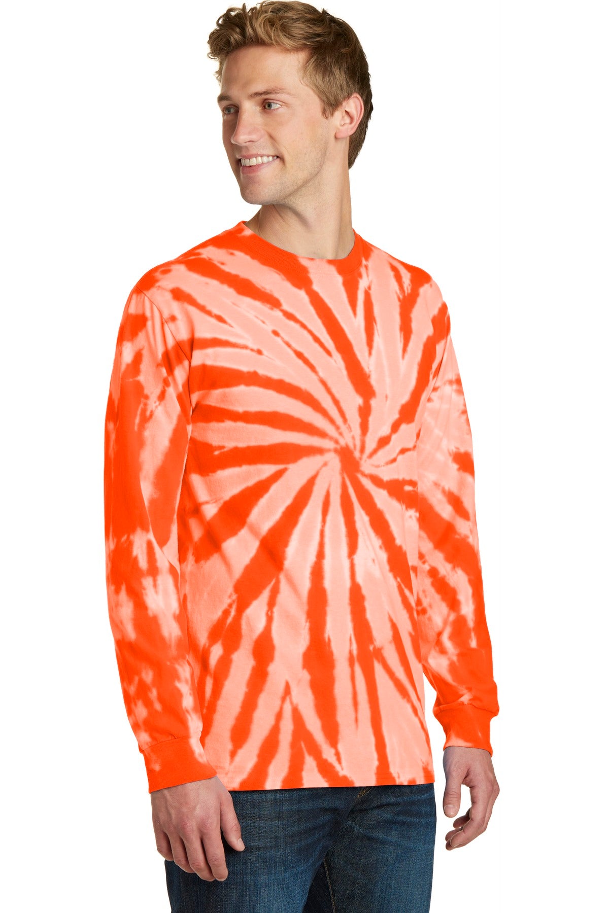 Orange Port & Company Tie-Dye Long Sleeve Tee. PC147LS