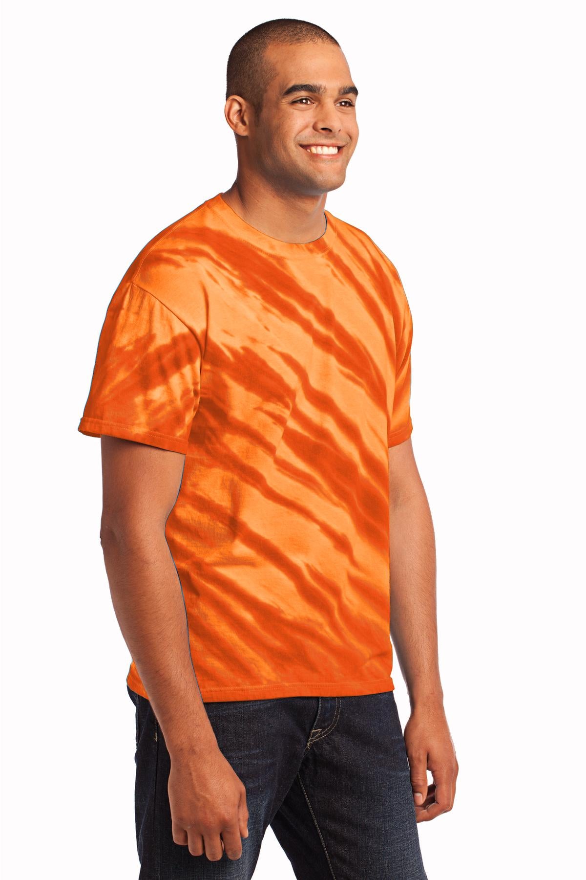 Orange Port & Company - Tiger Stripe Tie-Dye Tee. PC148