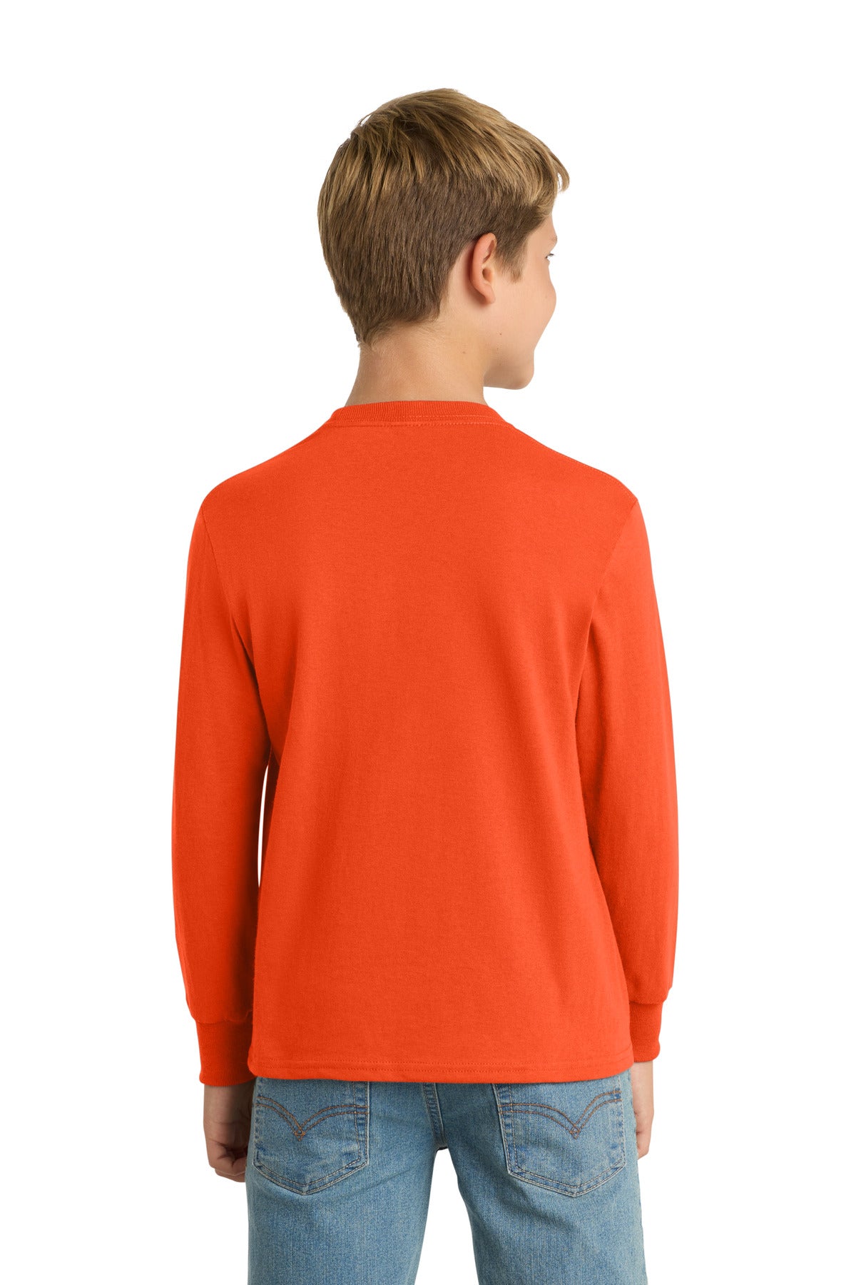 Orange Port & Company Youth Long Sleeve Core Cotton Tee. PC54YLS