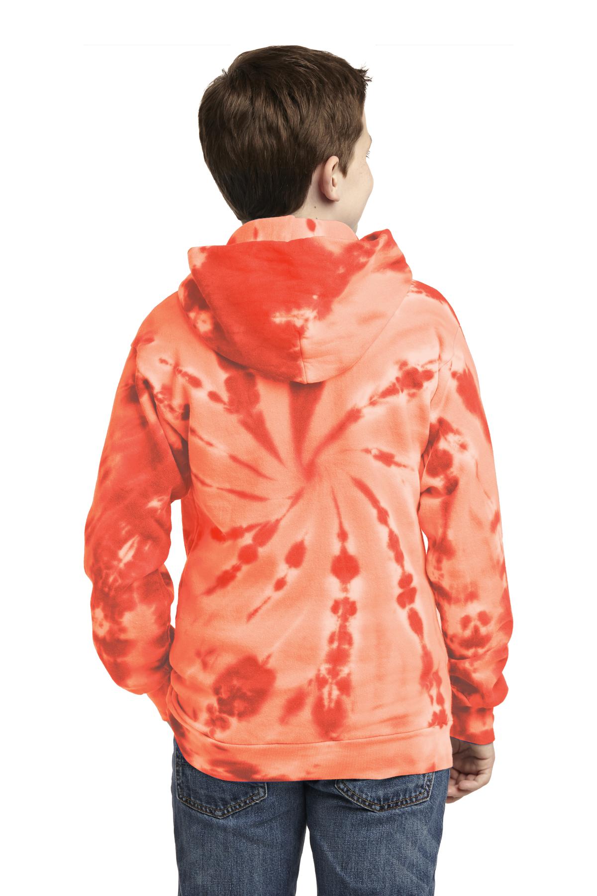 Orange Port & Company Youth Tie-Dye Pullover Hooded Sweatshirt. PC146Y