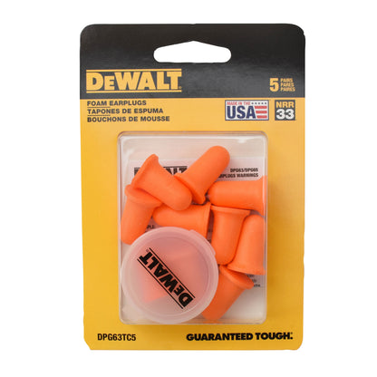 DPG63 Bell Shape Disposable Foam Earplugs - Uncorded - Blister Pack of 5 Pair with Carry Case