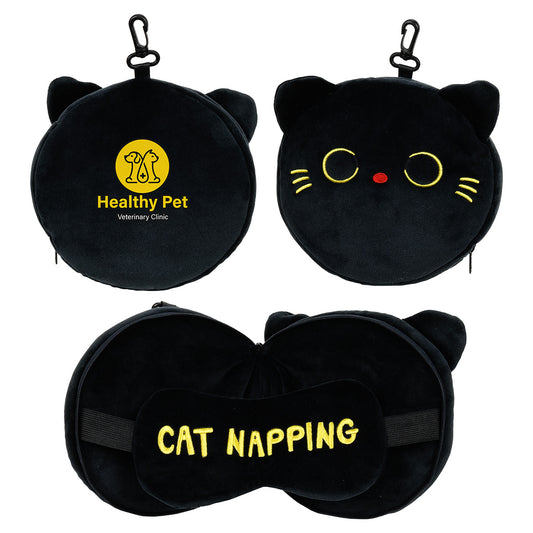 Black Comfort Pals™ Cat 2-in-1 Pillow Sleep Mask