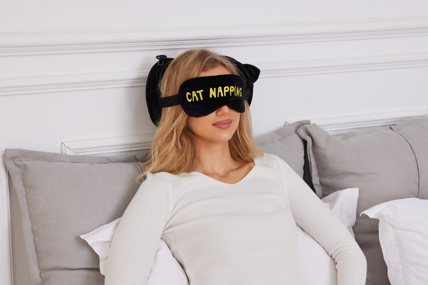 Black Comfort Pals™ Cat 2-in-1 Pillow Sleep Mask