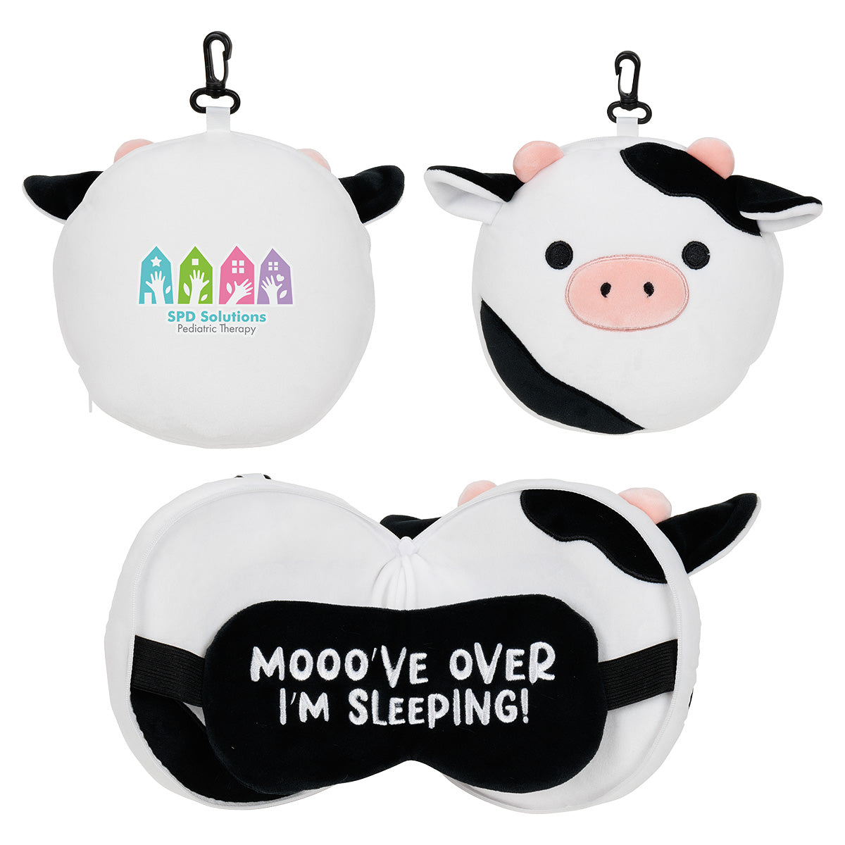 White Comfort Pals™ Cow 2-in-1 Pillow Sleep Mask