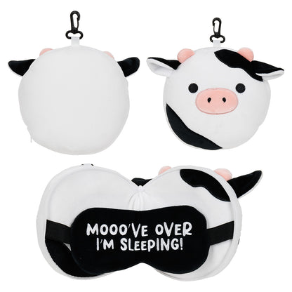White Comfort Pals™ Cow 2-in-1 Pillow Sleep Mask