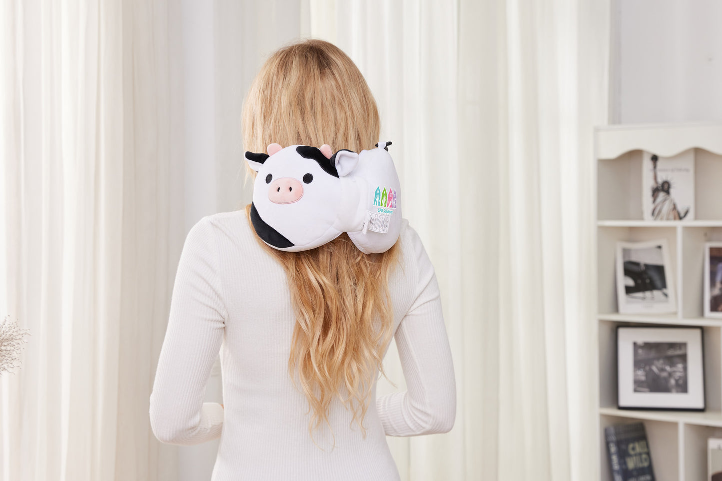 White Comfort Pals™ Cow 2-in-1 Pillow Sleep Mask