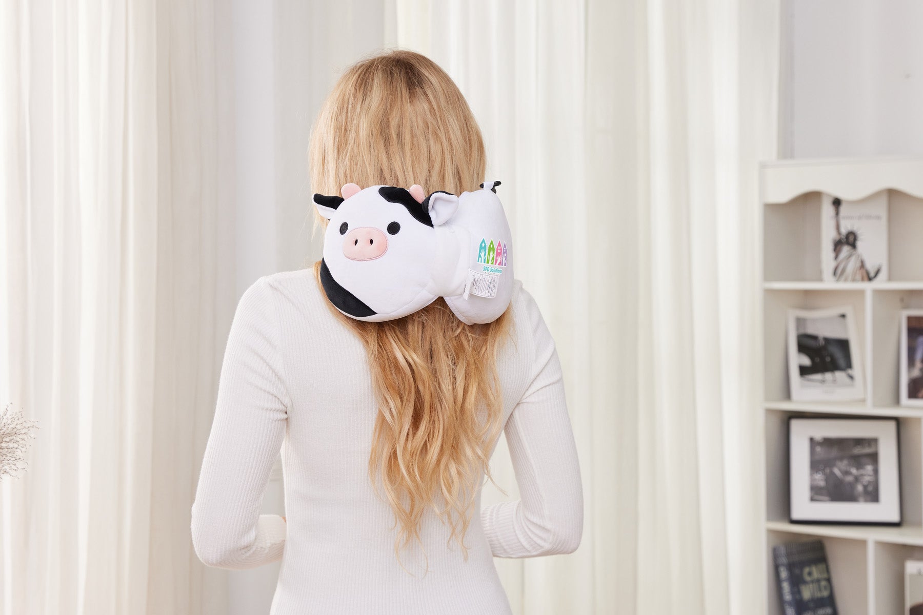 White Comfort Pals™ Cow 2-in-1 Pillow Sleep Mask
