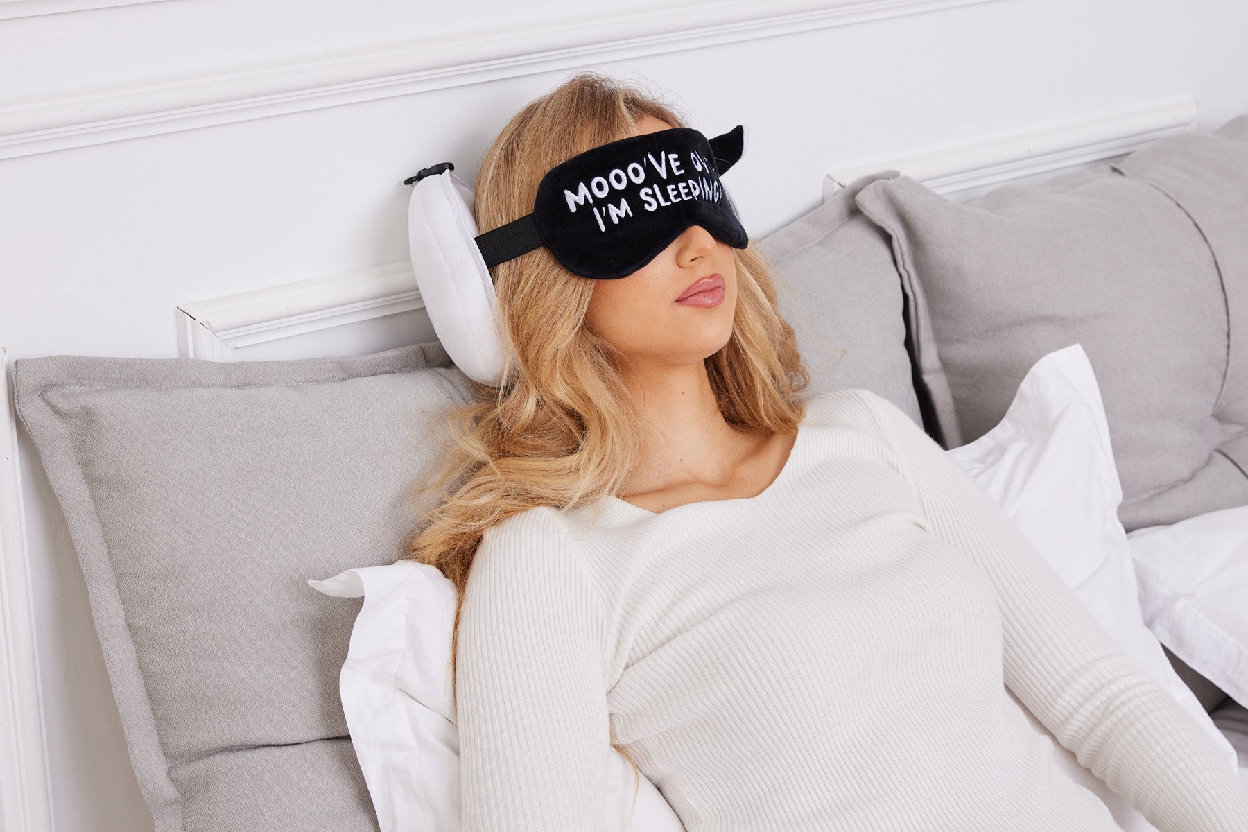 White Comfort Pals™ Cow 2-in-1 Pillow Sleep Mask