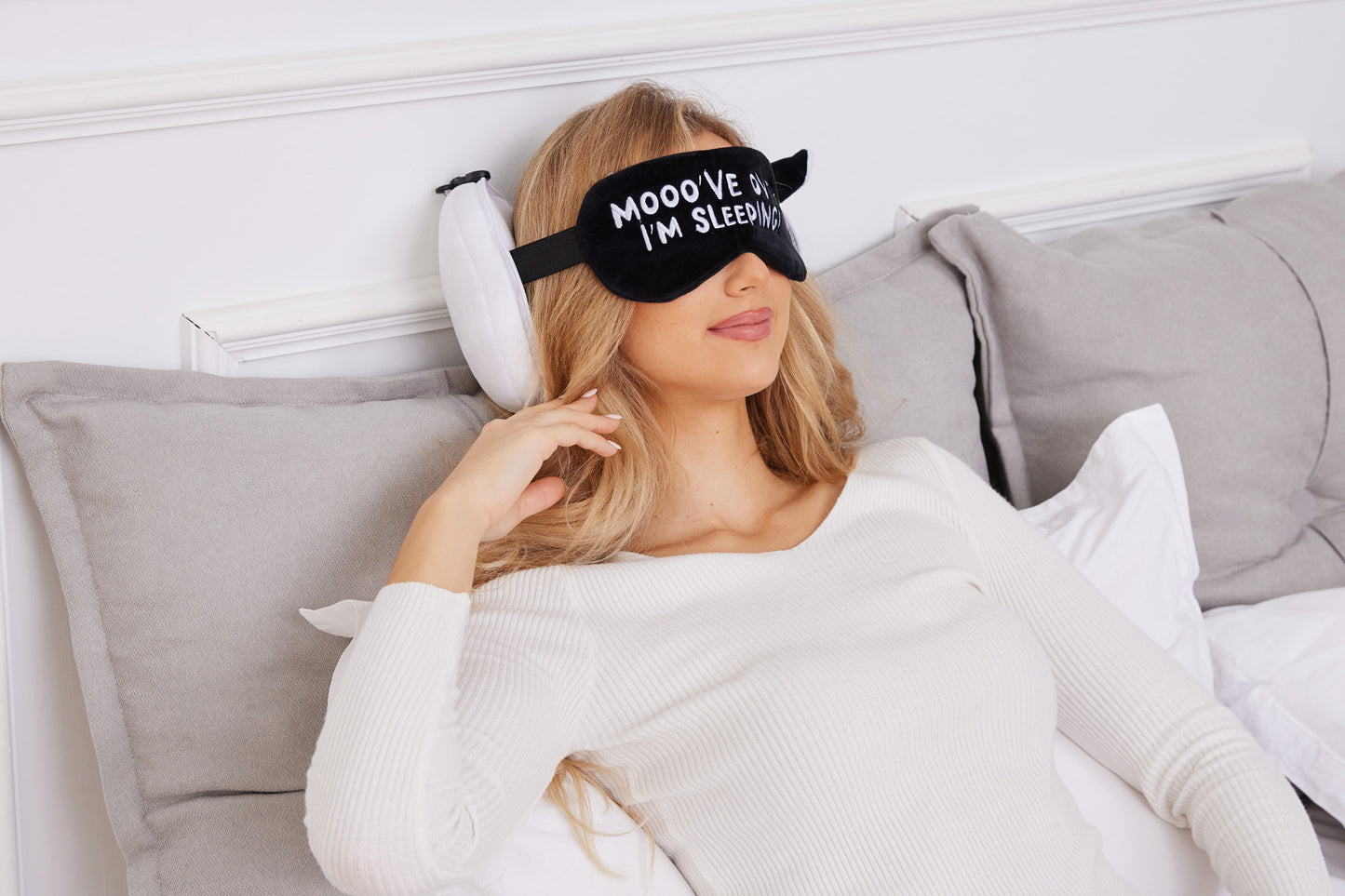 White Comfort Pals™ Cow 2-in-1 Pillow Sleep Mask