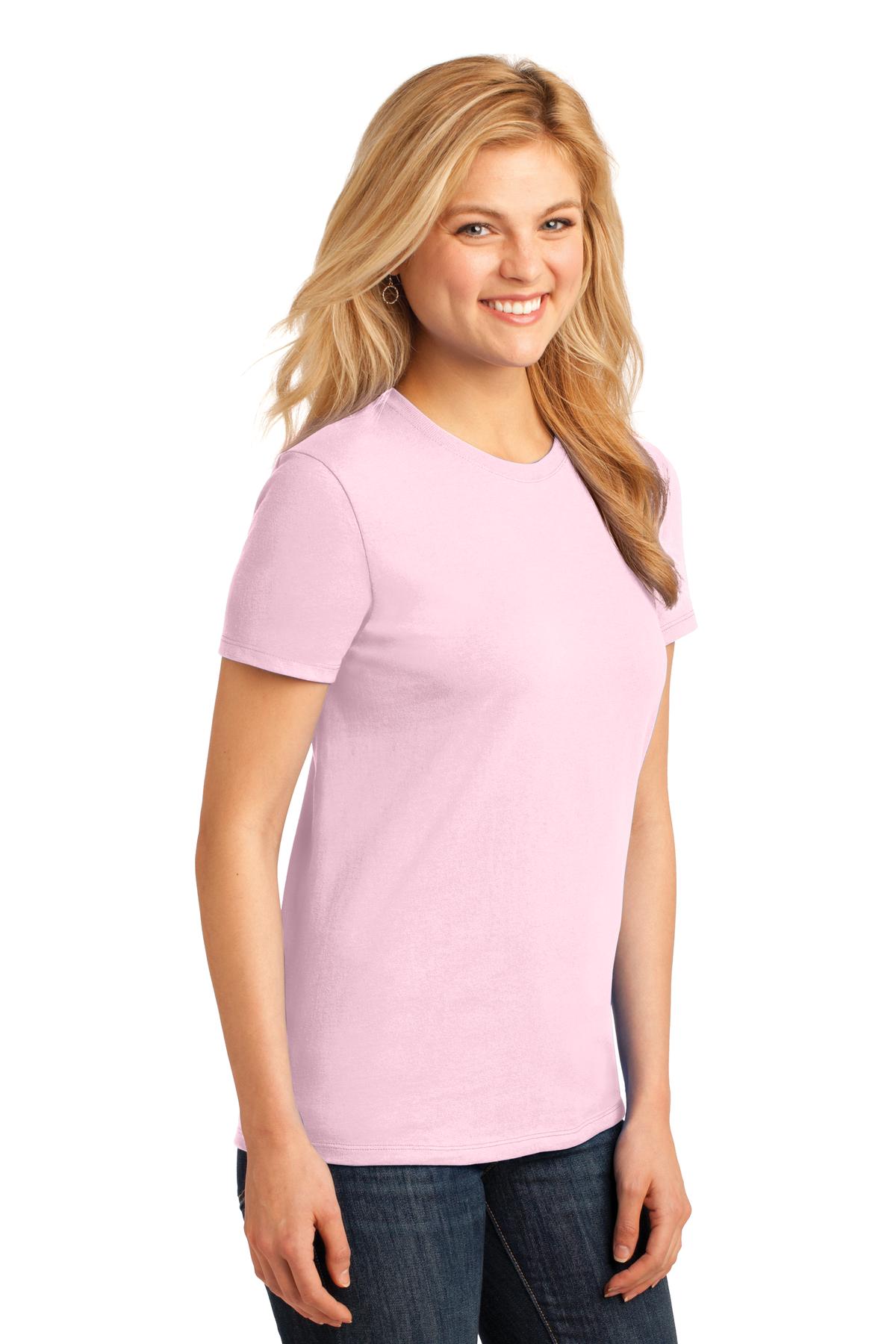 Pale Pink Port & Company Women's Core Cotton Tee. LPC54