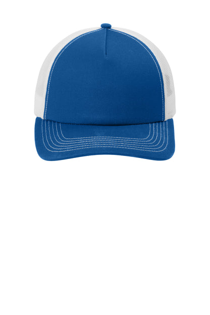 PatBl/Wht Port Authority Low-Profile Snapback 5-Panel Trucker Cap C115LP