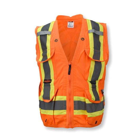 SV030X-2 Heavy Duty 10-Pocket Cruiser Vest with Back Pouch X-Back - Hi Vis Orange - Size XL