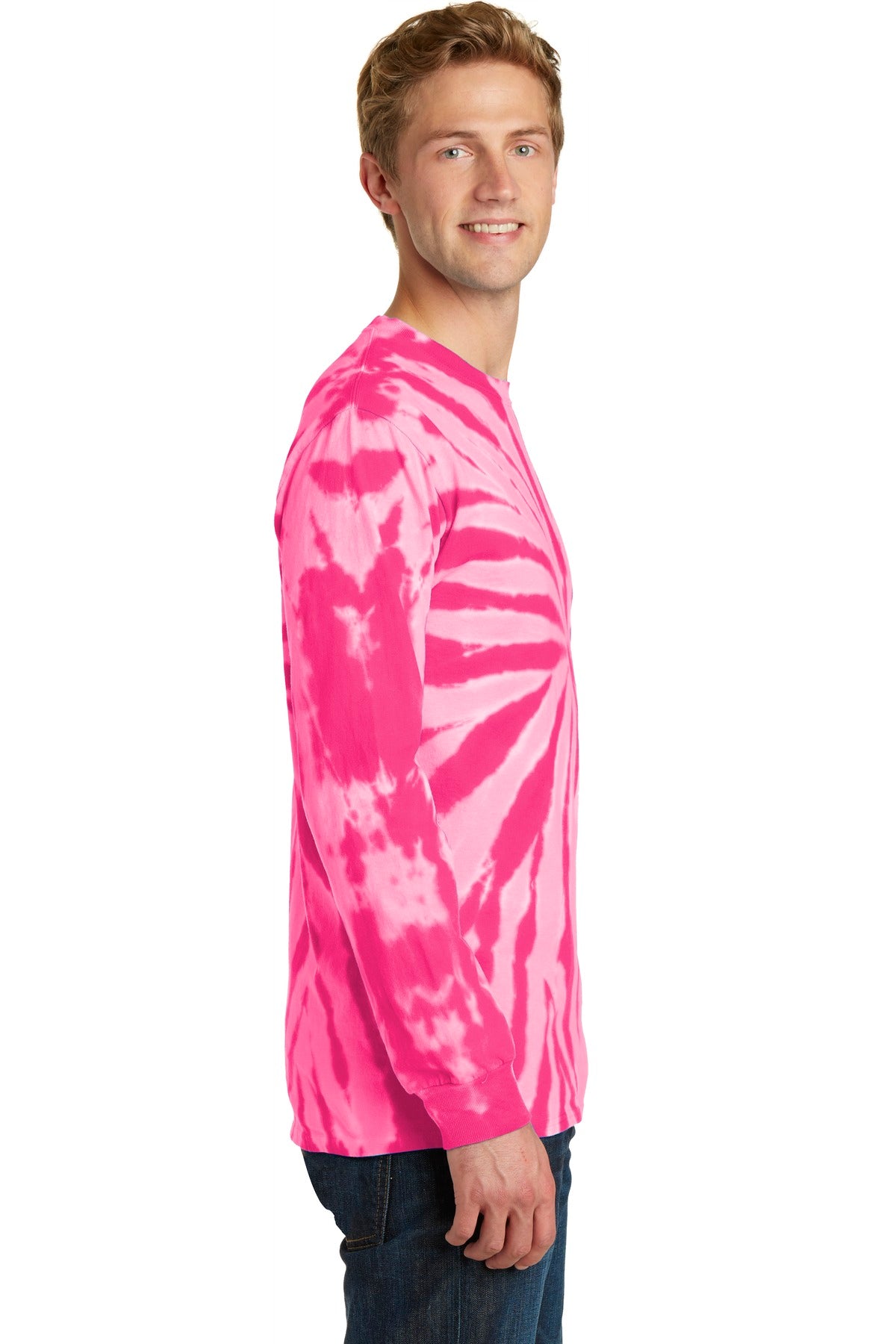 Pink Port & Company Tie-Dye Long Sleeve Tee. PC147LS