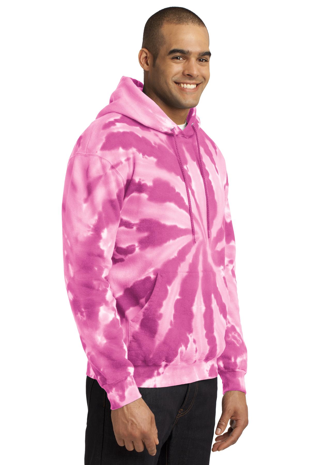 Pink Port & Company Tie-Dye Pullover Hooded Sweatshirt. PC146