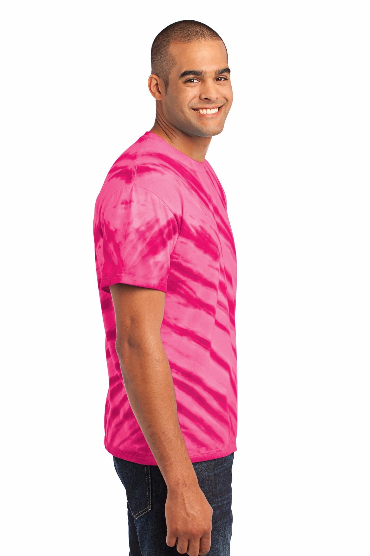 Pink Port & Company - Tiger Stripe Tie-Dye Tee. PC148