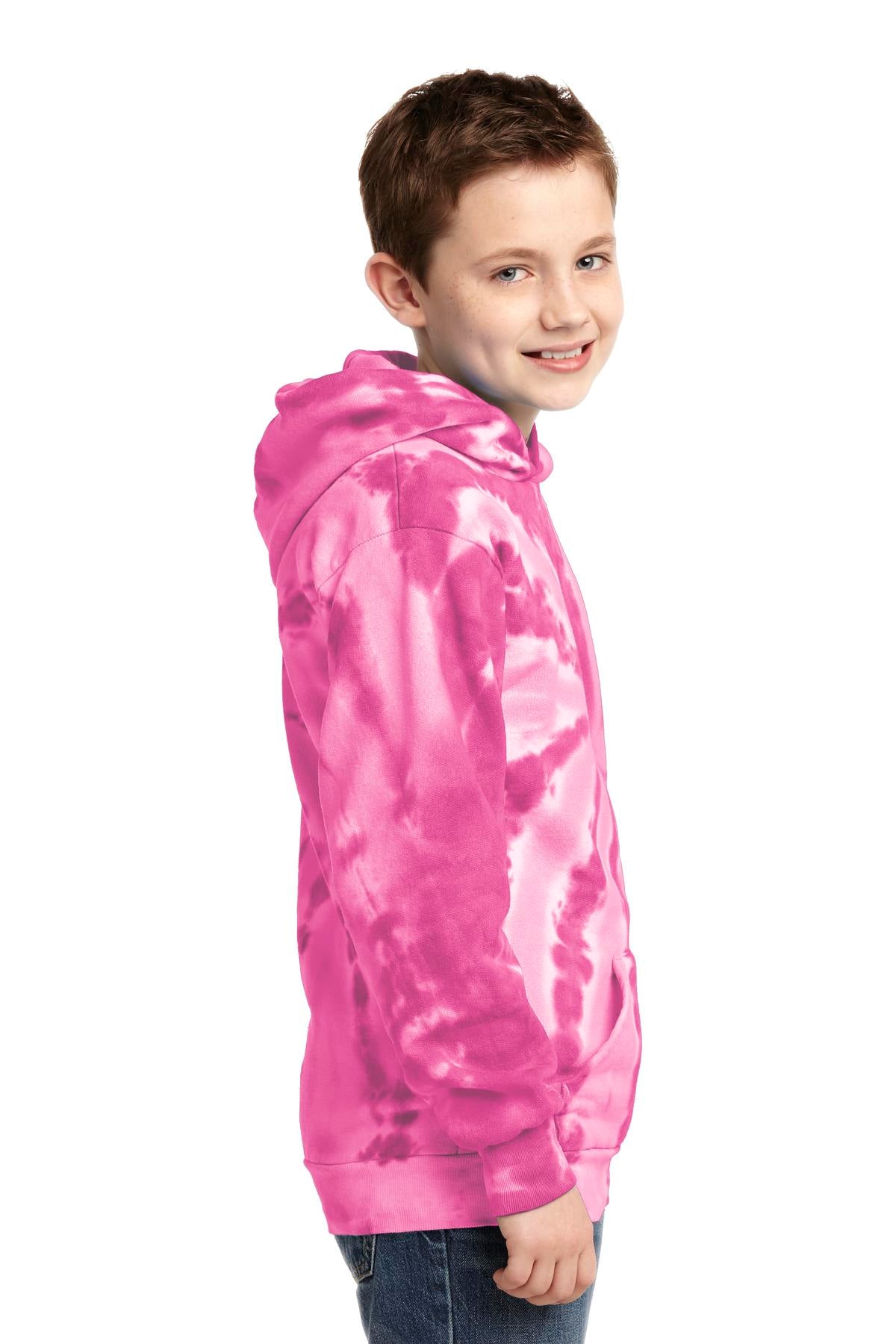 Pink Port & Company Youth Tie-Dye Pullover Hooded Sweatshirt. PC146Y