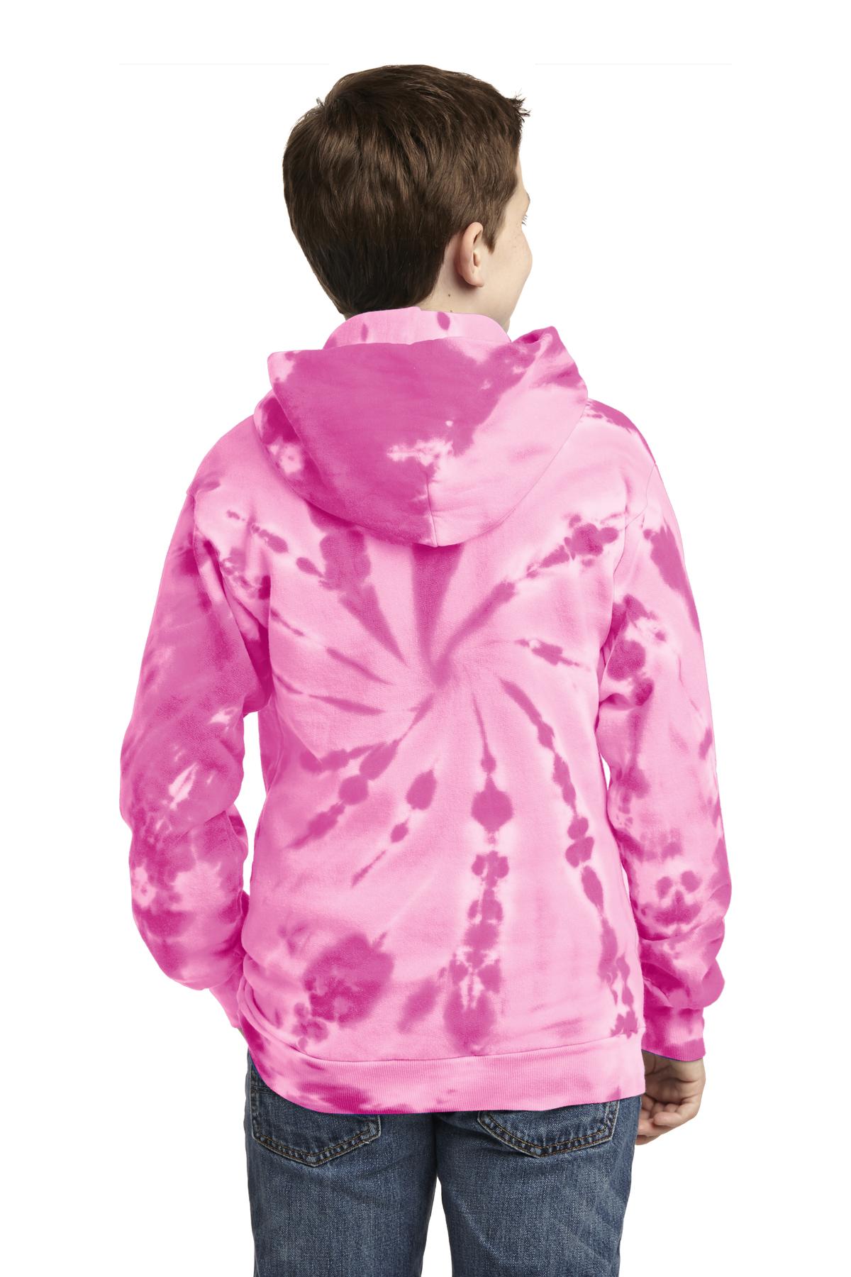 Pink Port & Company Youth Tie-Dye Pullover Hooded Sweatshirt. PC146Y