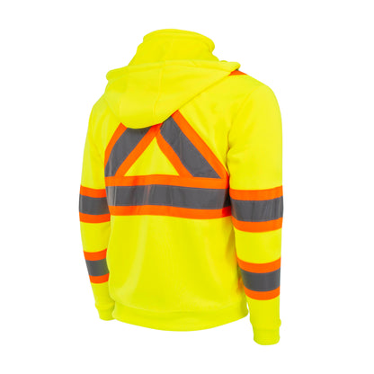 SW01X-2 High Neck Zip Front X-Back Hooded Sweatshirt - Hi Vis Lime - 2X