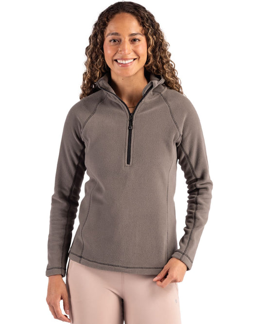 Pure Slate Clique Powder Recycled Fleece Womens Half Zip Hooded Pullover  - XS
