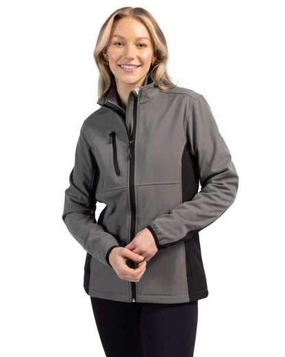 Pure Slate/Black Clique Narvik Eco Stretch Softshell Full Zip Womens Jacket  - XS