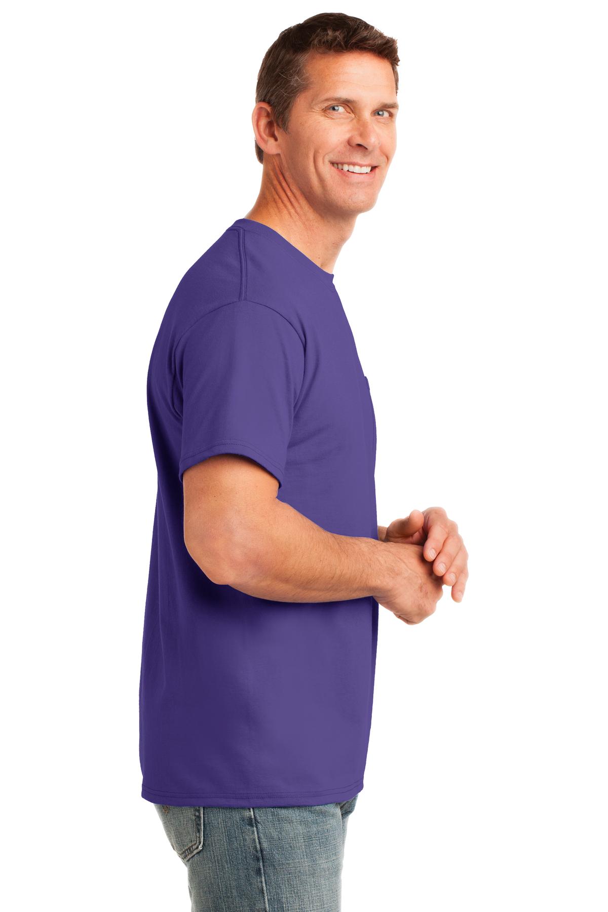 Purple Port & Company Core Cotton Pocket Tee. PC54P