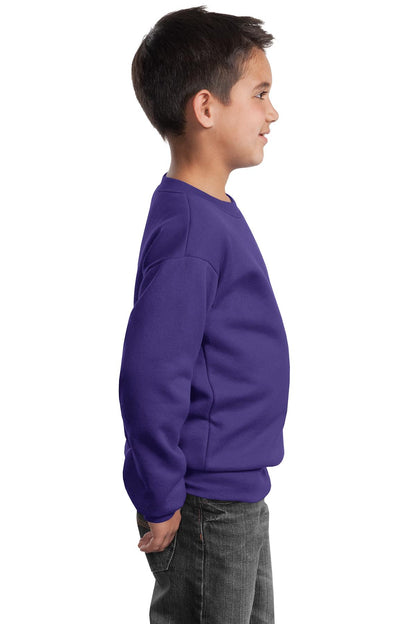 Purple Port & Company Youth Core Fleece Crewneck Sweatshirt. PC90Y