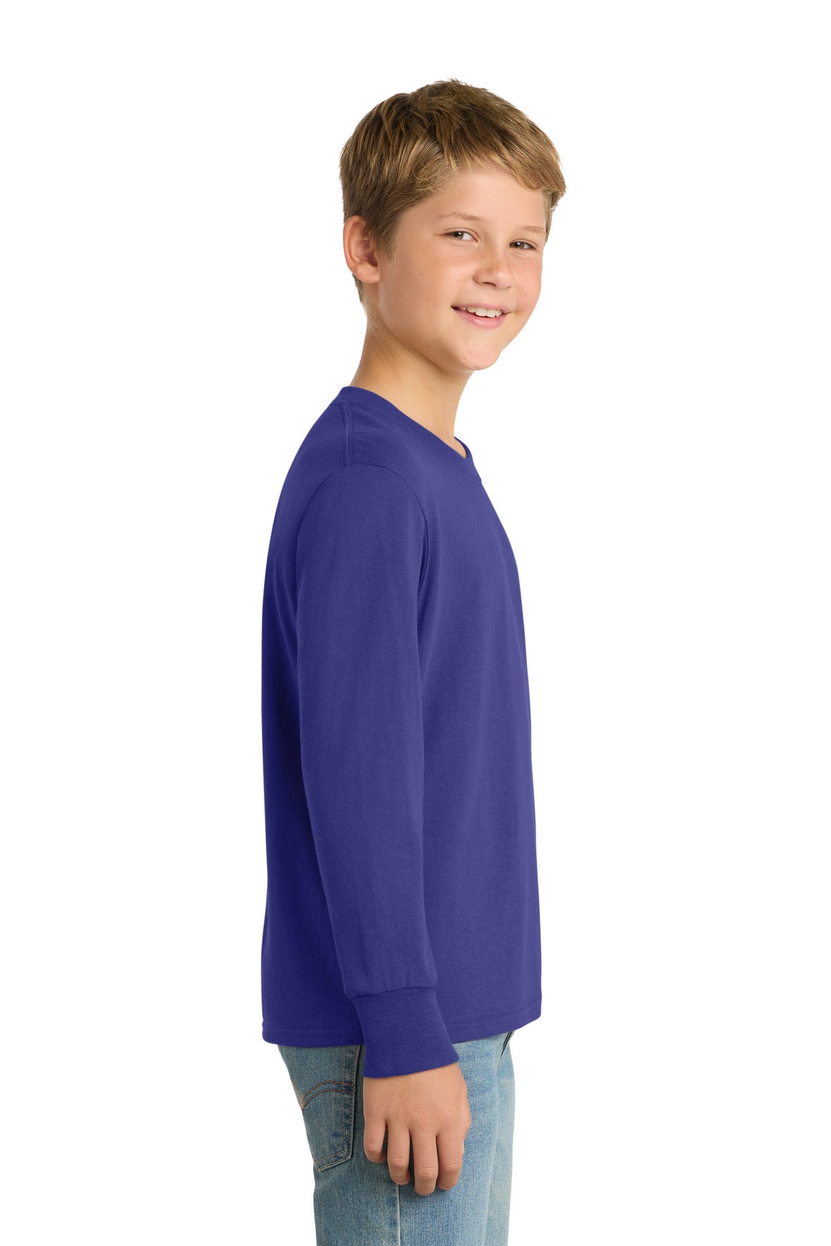 Purple Port & Company Youth Long Sleeve Core Cotton Tee. PC54YLS
