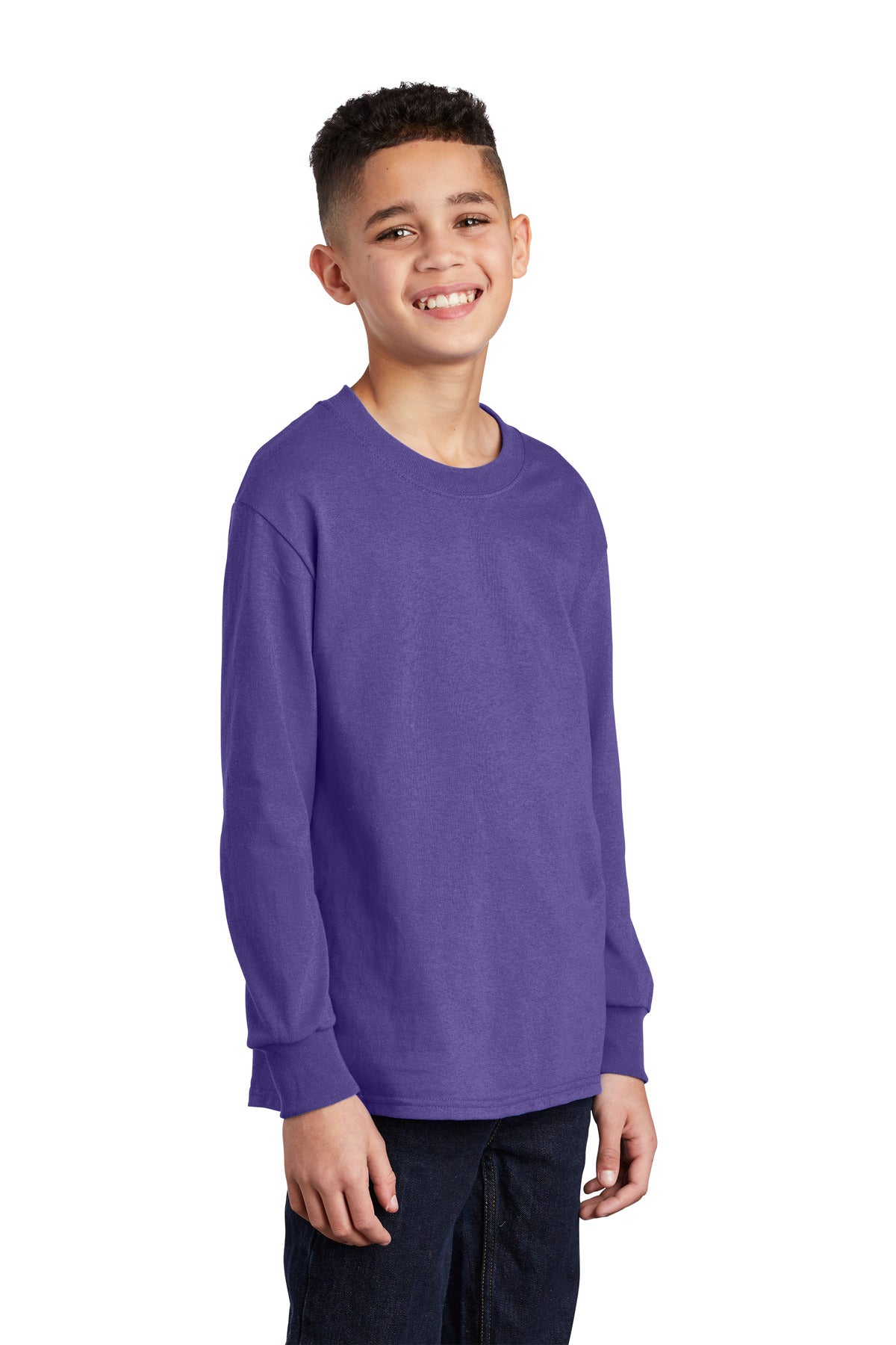 Purple Port & Company Youth Long Sleeve Core Cotton Tee. PC54YLS