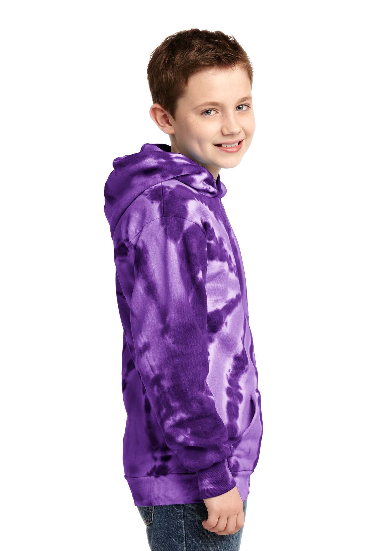 Purple Port & Company Youth Tie-Dye Pullover Hooded Sweatshirt. PC146Y