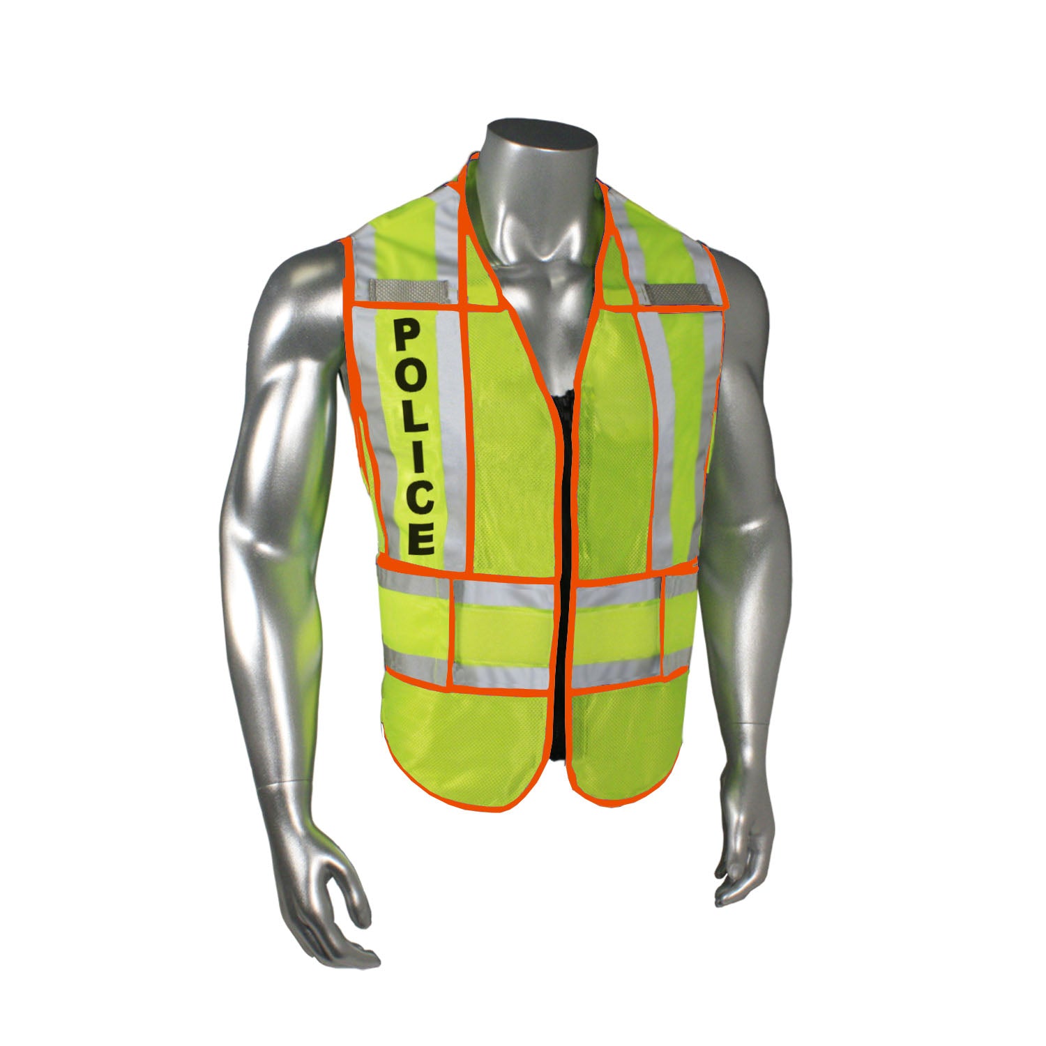 LHV-207-SPT Class 2 Breakaway Vest - Police - Orange Trim - Green - Size M-XL