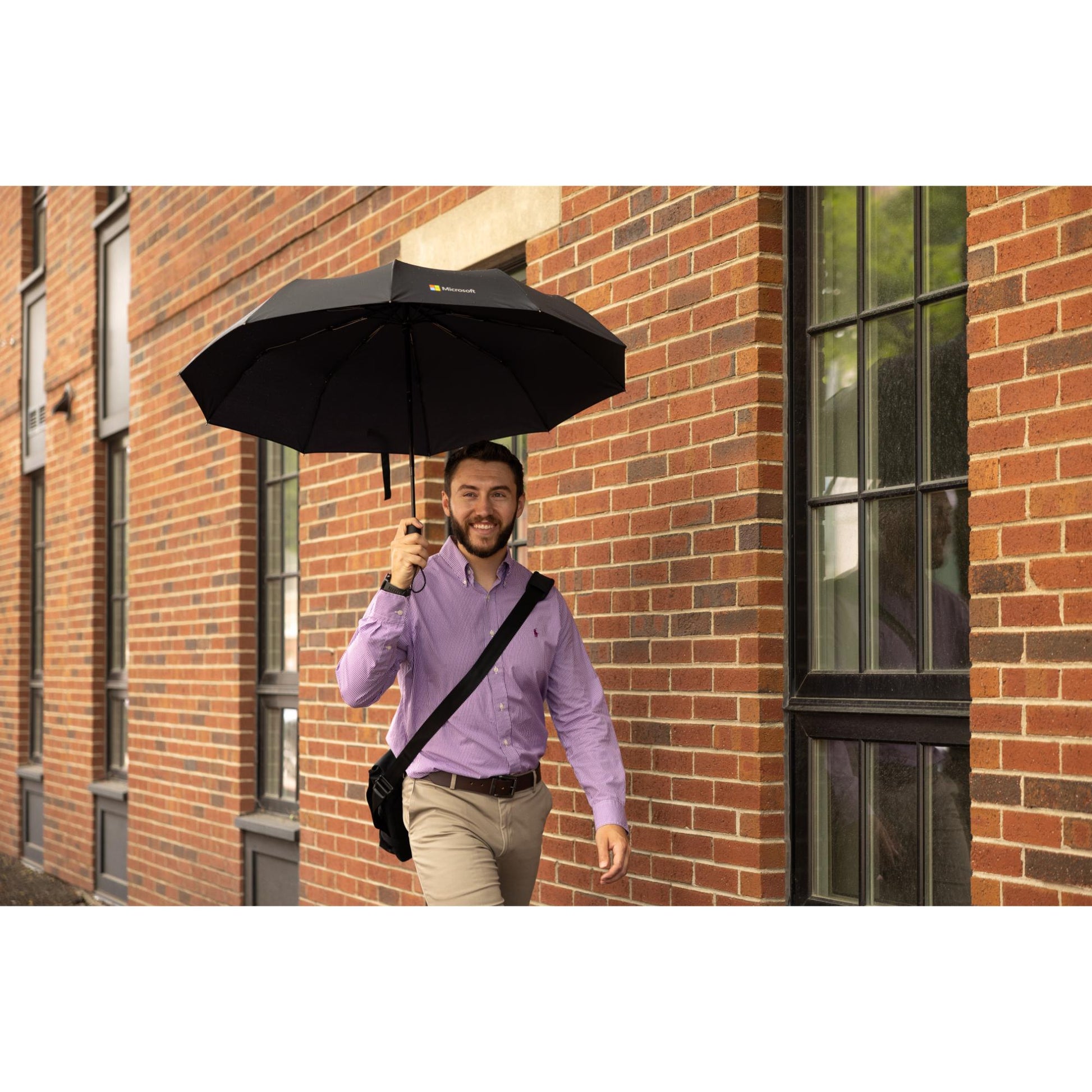 Black Elements 46" Recycled Auto Open & Close Executive Folding Umbrella