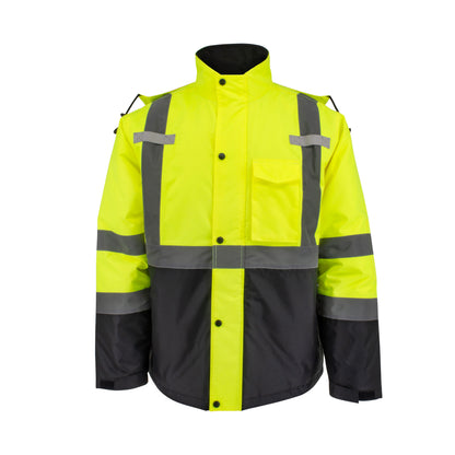 SJ411QB Class 3 Economy Parka with Quilted Lining - Hi-Vis Green / Black - Size 2X