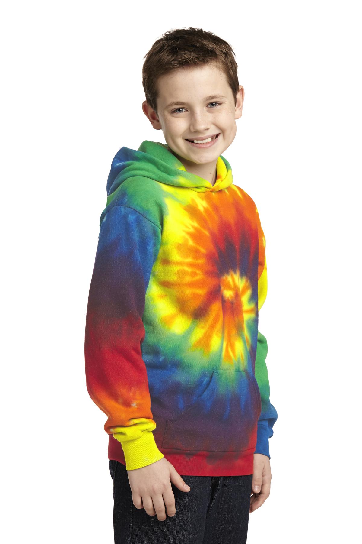 Rainbow Port & Company Youth Tie-Dye Pullover Hooded Sweatshirt. PC146Y