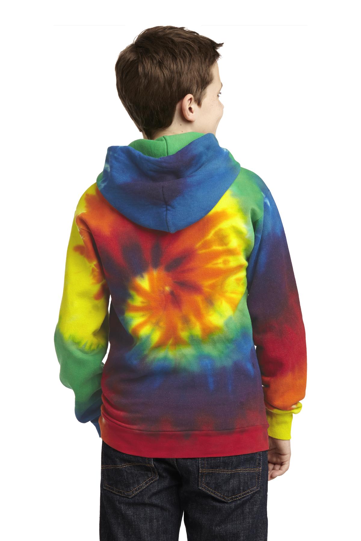 Rainbow Port & Company Youth Tie-Dye Pullover Hooded Sweatshirt. PC146Y