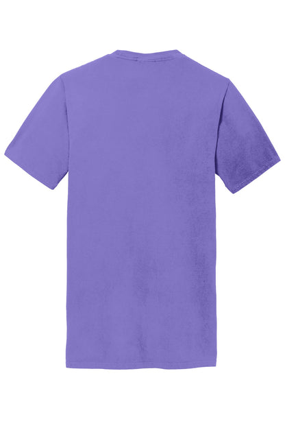 Rear View of Amethyst Port & Company Beach Wash Garment-Dyed Pocket Tee. PC099P