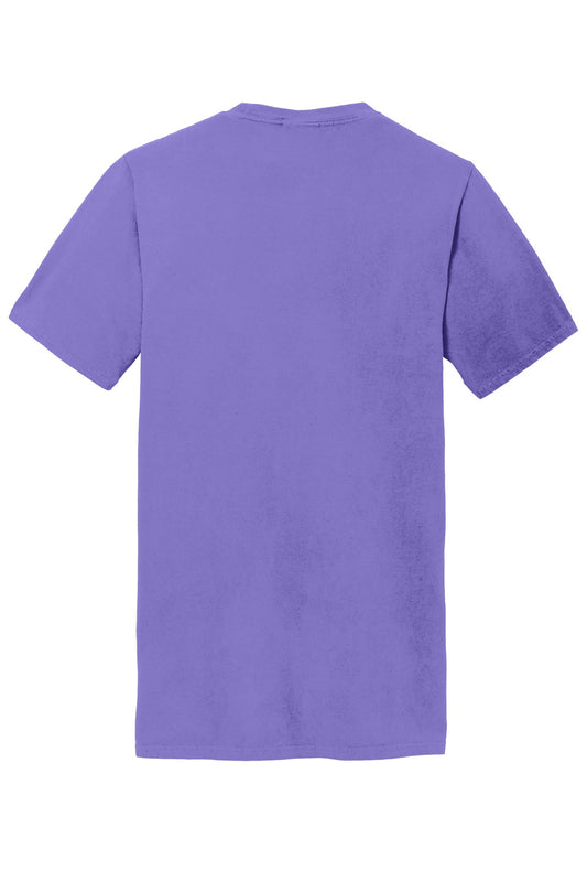 Rear View of Amethyst Port & Company Beach Wash Garment-Dyed Pocket Tee. PC099P