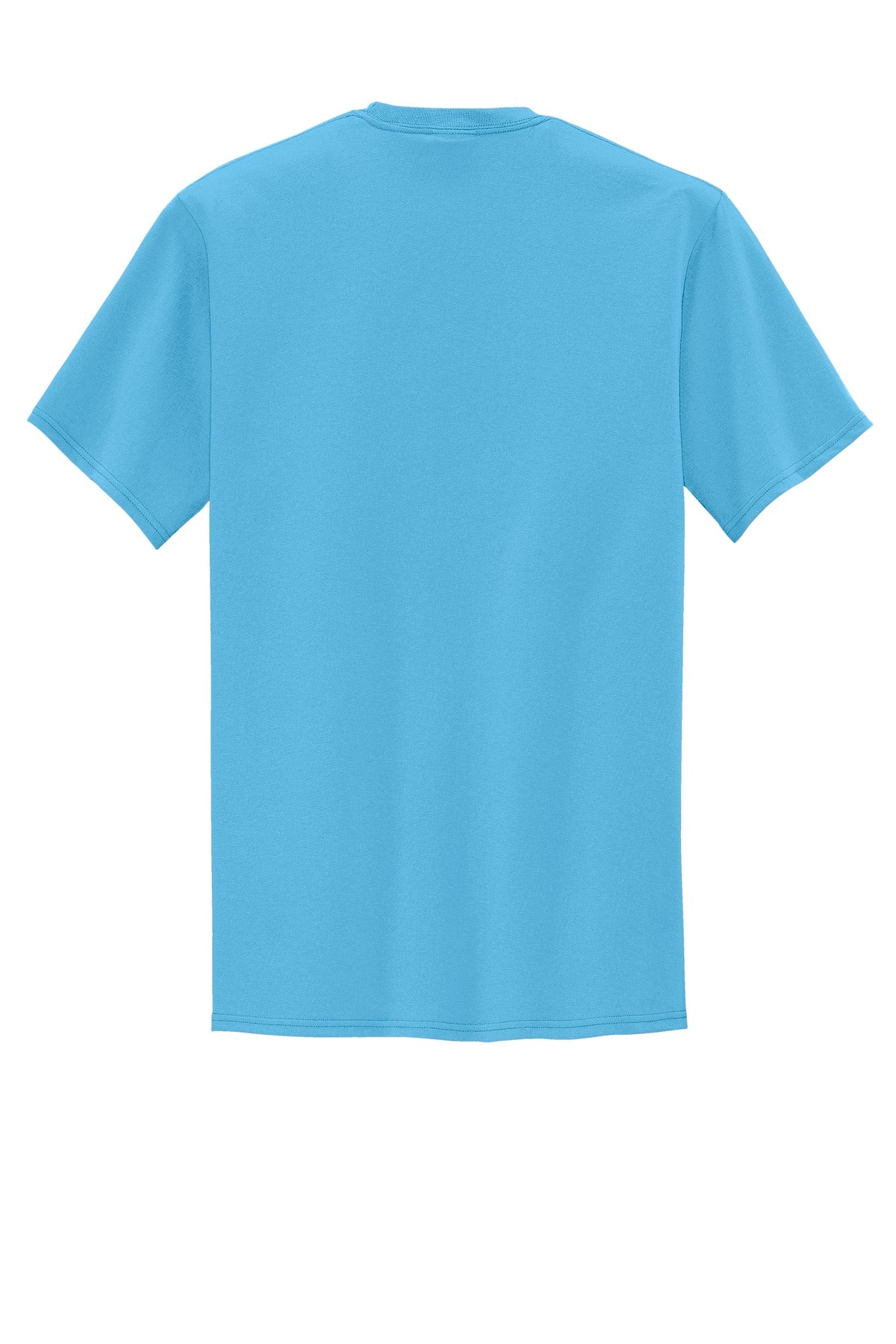Rear View of Aquatic Blue Port & Company Tall Core Blend Pocket Tee. PC55PT