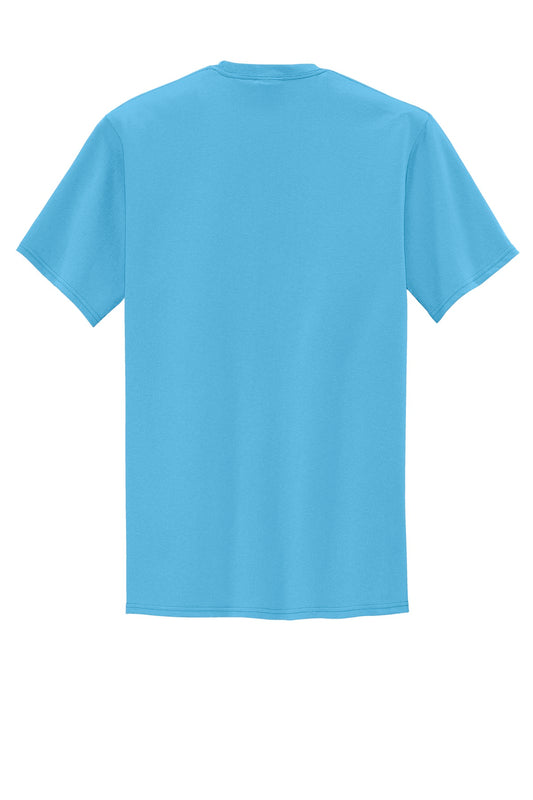 Rear View of Aquatic Blue Port & Company Tall Core Blend Pocket Tee. PC55PT