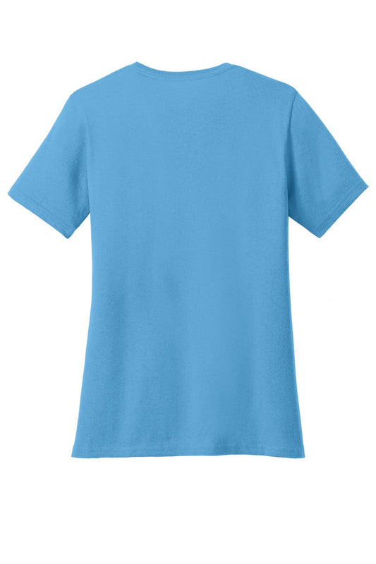 Rear View of Aquatic Blue Port & Company Women's Core Cotton Tee. LPC54