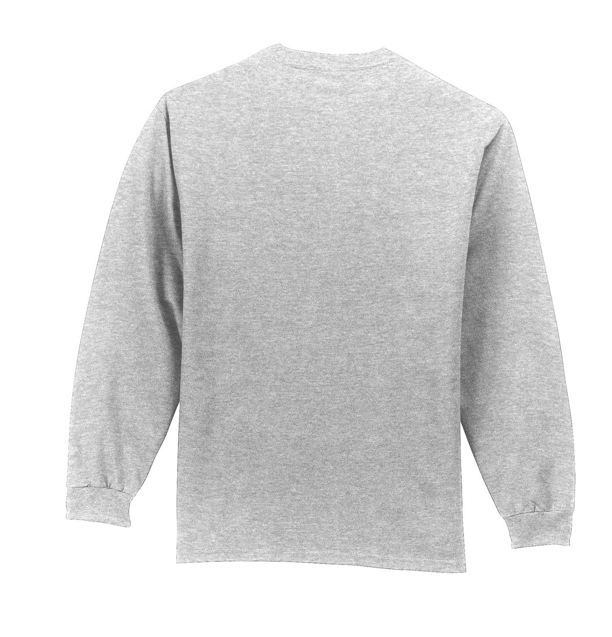 Rear View of Ash Port & Company Long Sleeve Essential Pocket Tee. PC61LSP