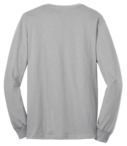 Rear View of Ash Port & Company Tall Long Sleeve Core Blend Tee. PC55LST